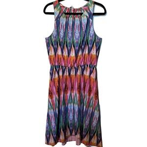 Athleta Ikat Martinique Dress Sleeveless Size Medium Multi Color Tassel Tie Back